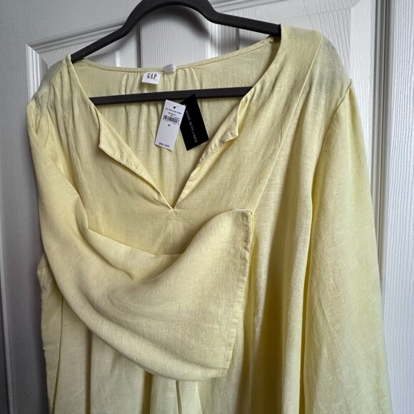Women's XL Gap Pastel Yellow Linen Blend Split Neck Peasant Boho Blouse NWT - Picture 9 of 9